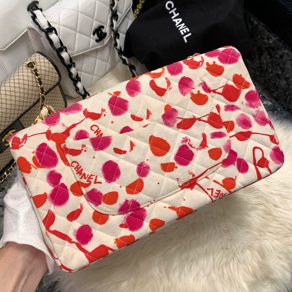 ❌SOLD❌Vintage Chanel coated canvas cc logo print classic clap medium 24k gold - Picture 2 of 12